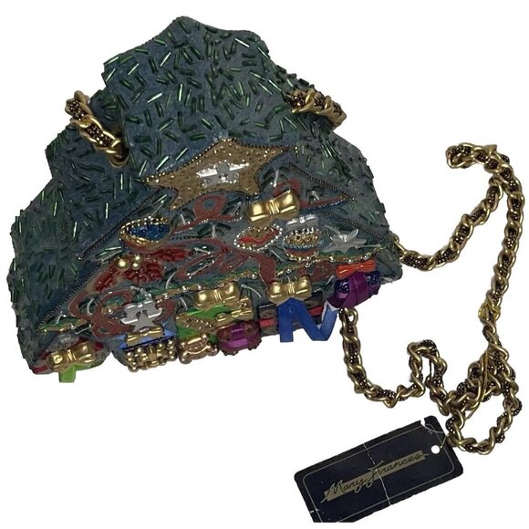 RARE Mary Frances 90's Christmas Tree Hard Shell Purse Handmade Bag Retired wTag - Picture 7 of 14